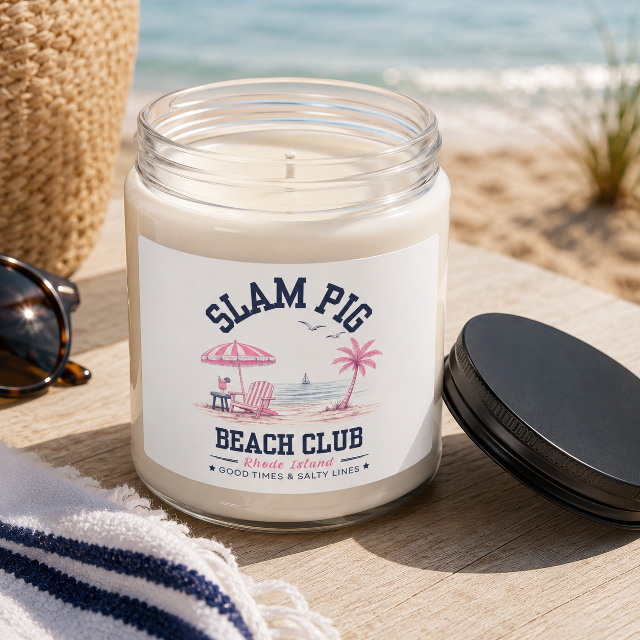 Slam Pig Beach Club Candle, Rhode Island Coastal Candle, Beach House Decor, Summer Soy Candle, Nautical Gift, Beach Lover Gift, RHORI