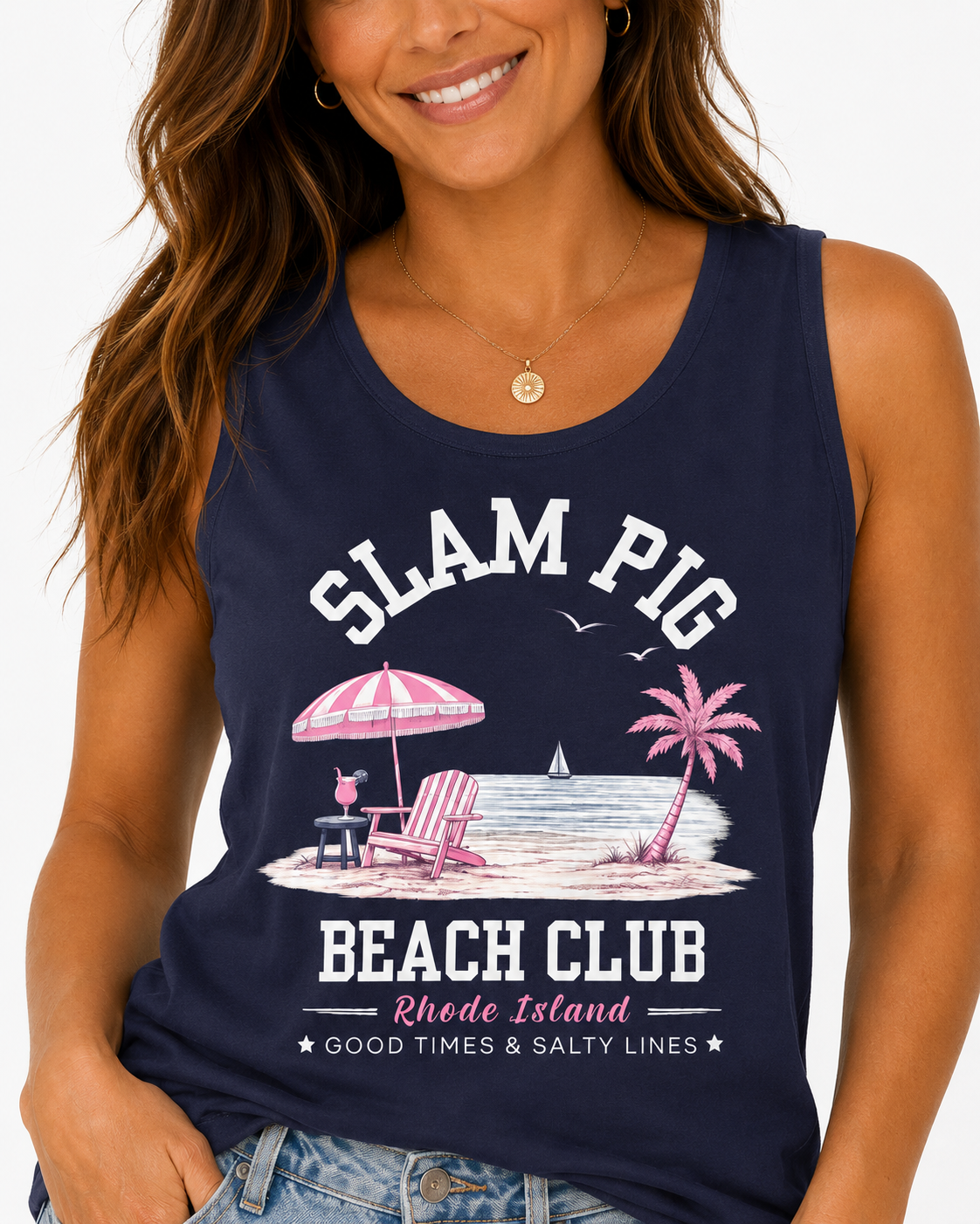 Slam Pig Beach Club Shirt, Rhode Island Beach Tee, Coastal Vacation Shirt, Preppy Summer Graphic Tee, Nautical Ocean Shirt