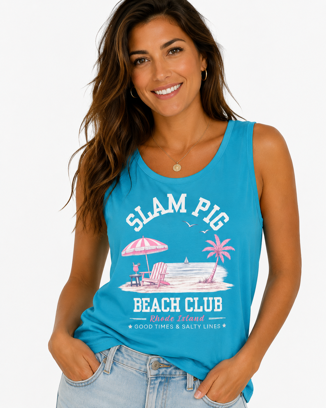 Slam Pig Beach Club Shirt, Rhode Island Beach Tee, Coastal Vacation Shirt, Preppy Summer Graphic Tee, Nautical Ocean Shirt