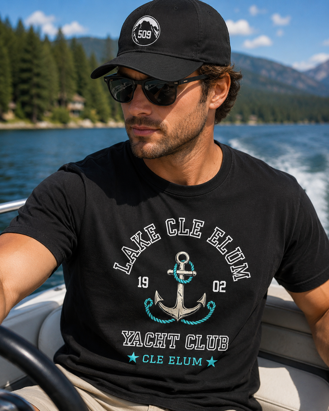 Turquoise Anchor Graphic T-Shirt | Nautical Anchor Illustration