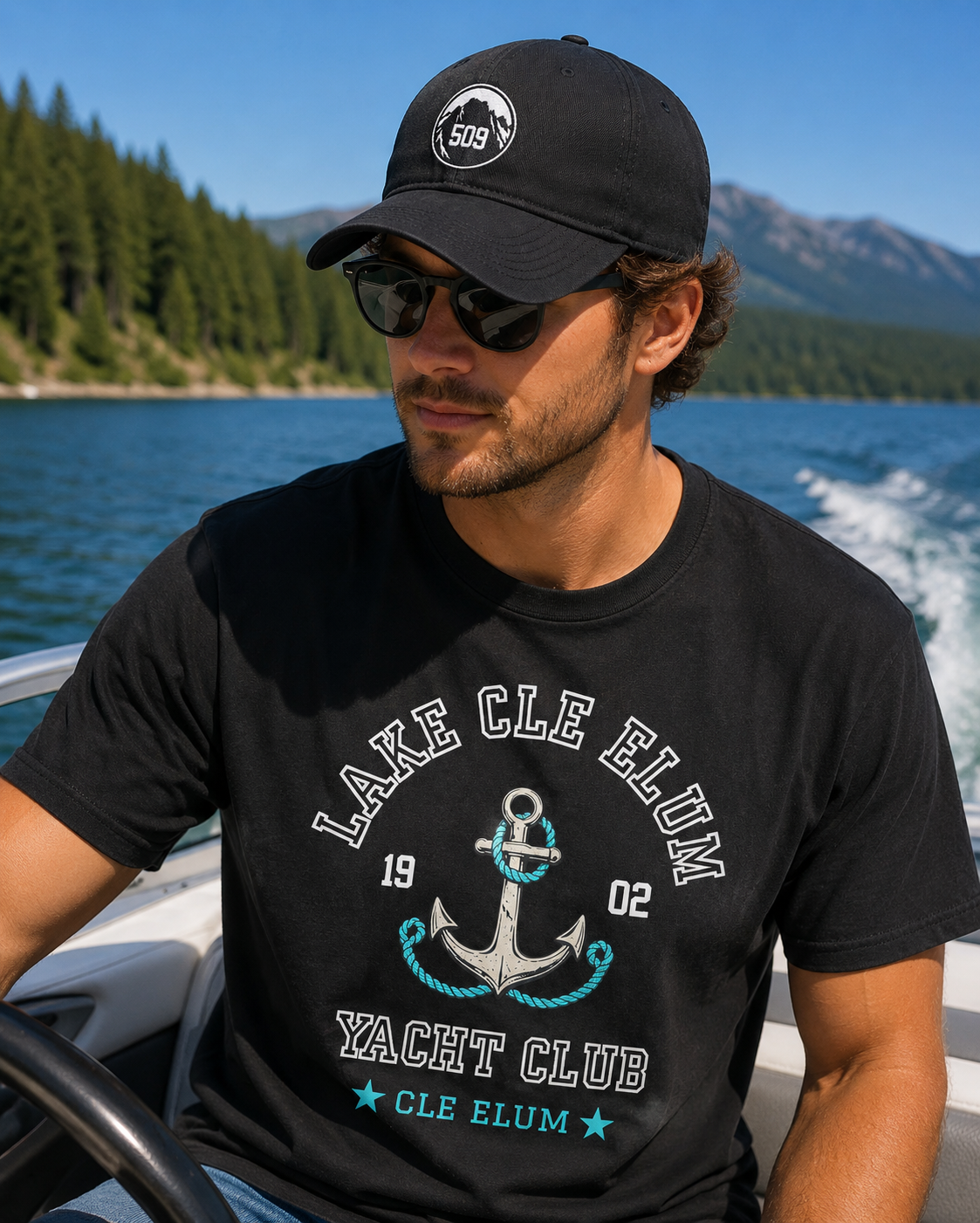 Turquoise Anchor Graphic T-Shirt | Nautical Anchor Illustration