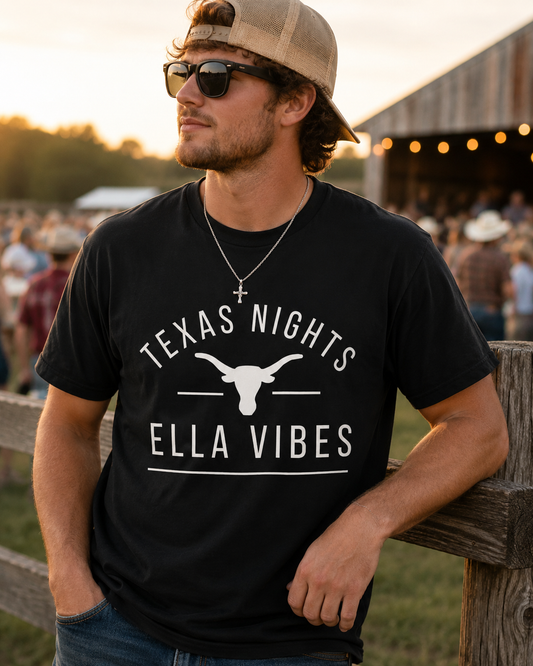 Texas Nights Ella Vibes Shirt Country Music Longhorn Western Graphic Tee