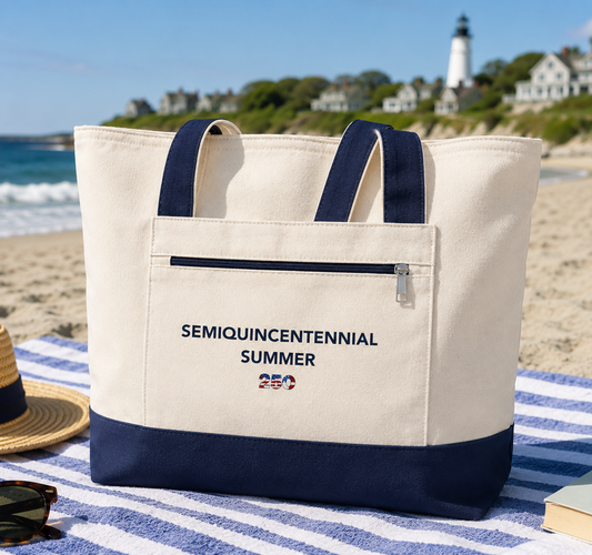 Semiquincentennial Summer 250 Beach Tote Bag, America 250 Celebration Tote, Patriotic Coastal Bag, Fourth of July Beach Bag, USA 250