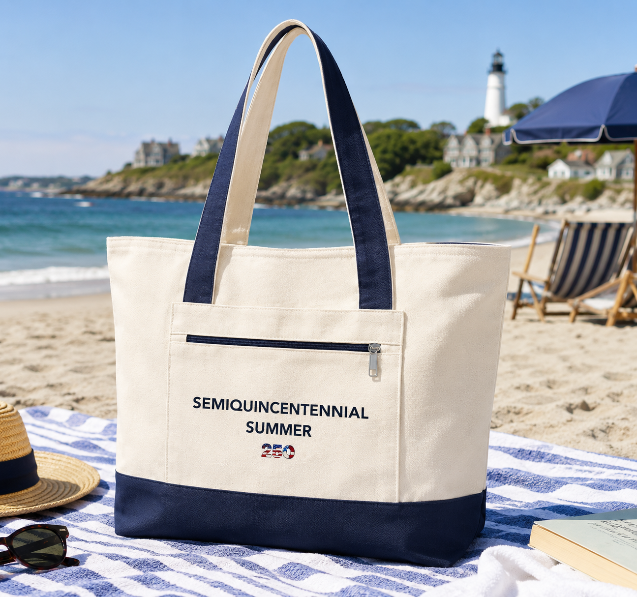 Semiquincentennial Summer 250 Beach Tote Bag, America 250 Celebration Tote, Patriotic Coastal Bag, Fourth of July Beach Bag, USA 250