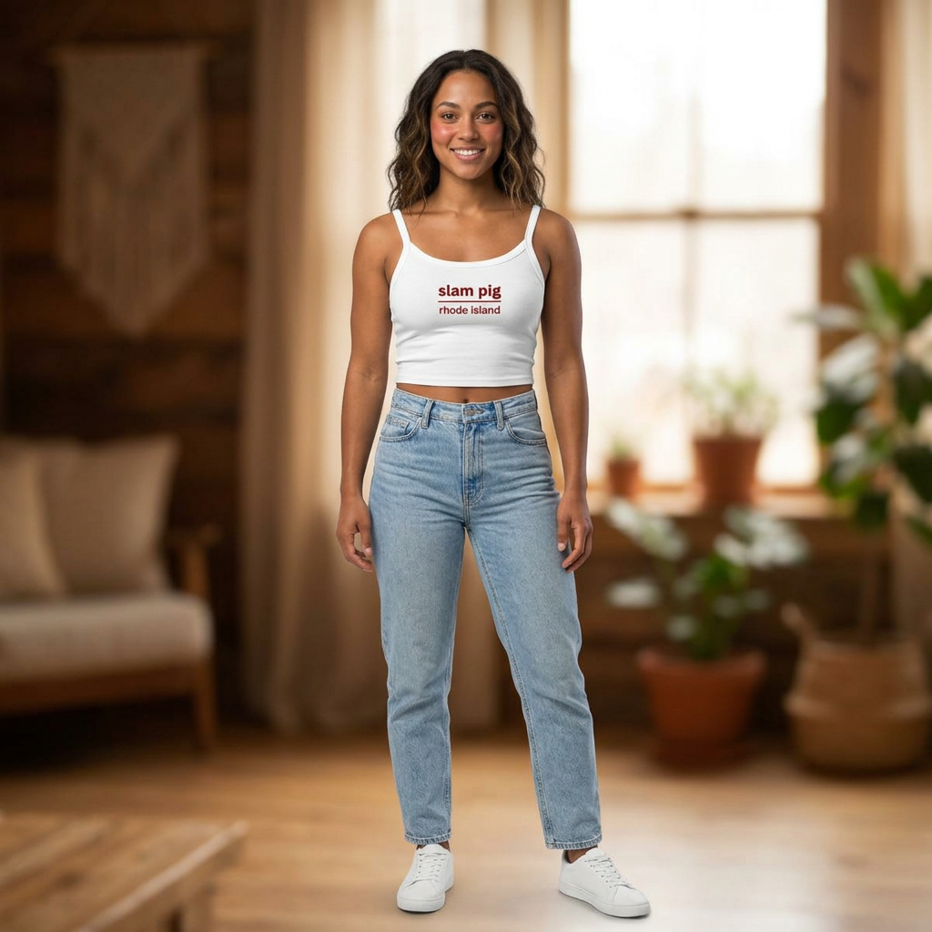Slam Pig Rhode Island Y2K Baby Tee | Ironic Reality TV Slogan Crop Top | Trendy Red Text Graphic Tee