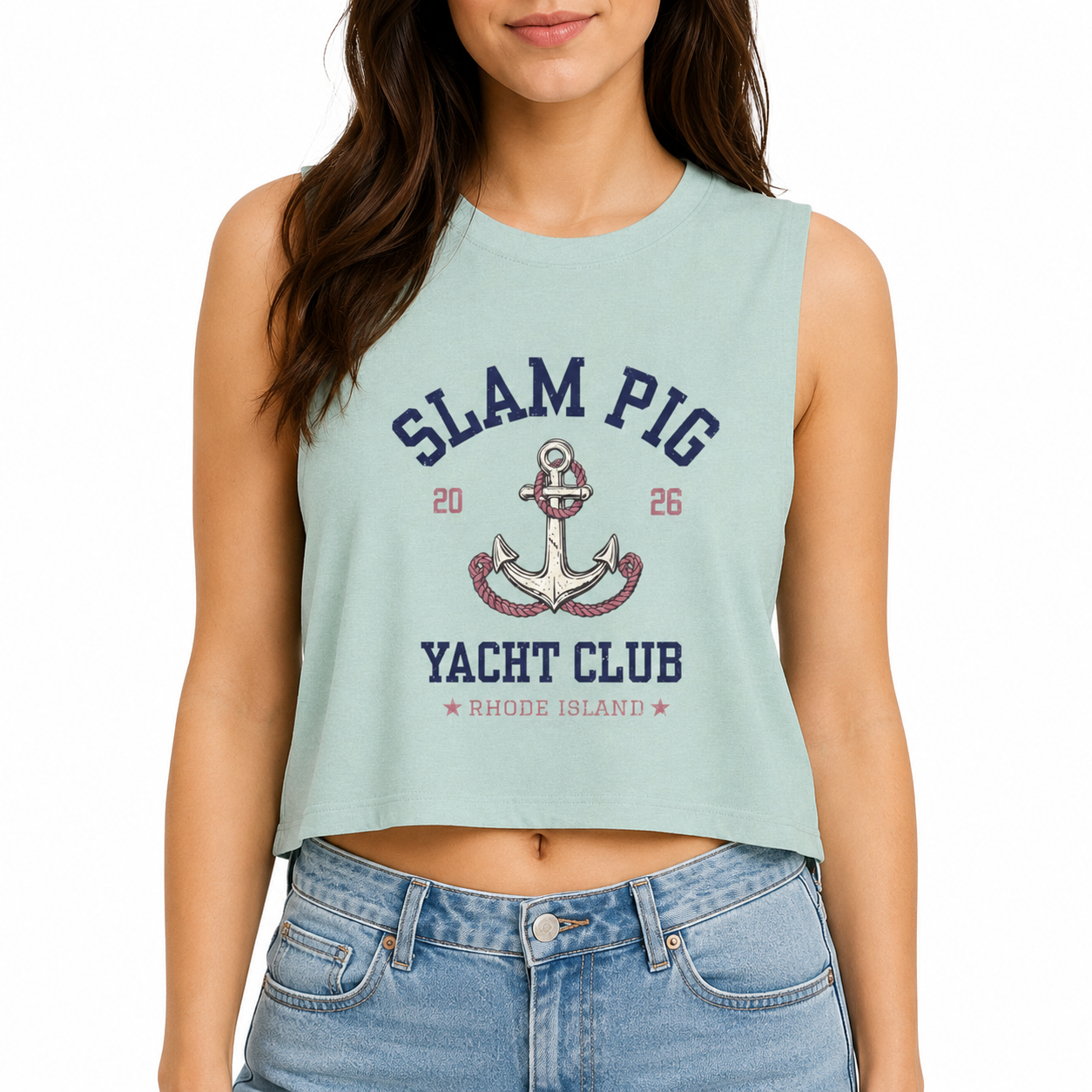 Slam Pig Yacht Club Crop Tank, Rhode Island Muscle Tank, Bravo RHORI Shirt, Coastal Summer Top