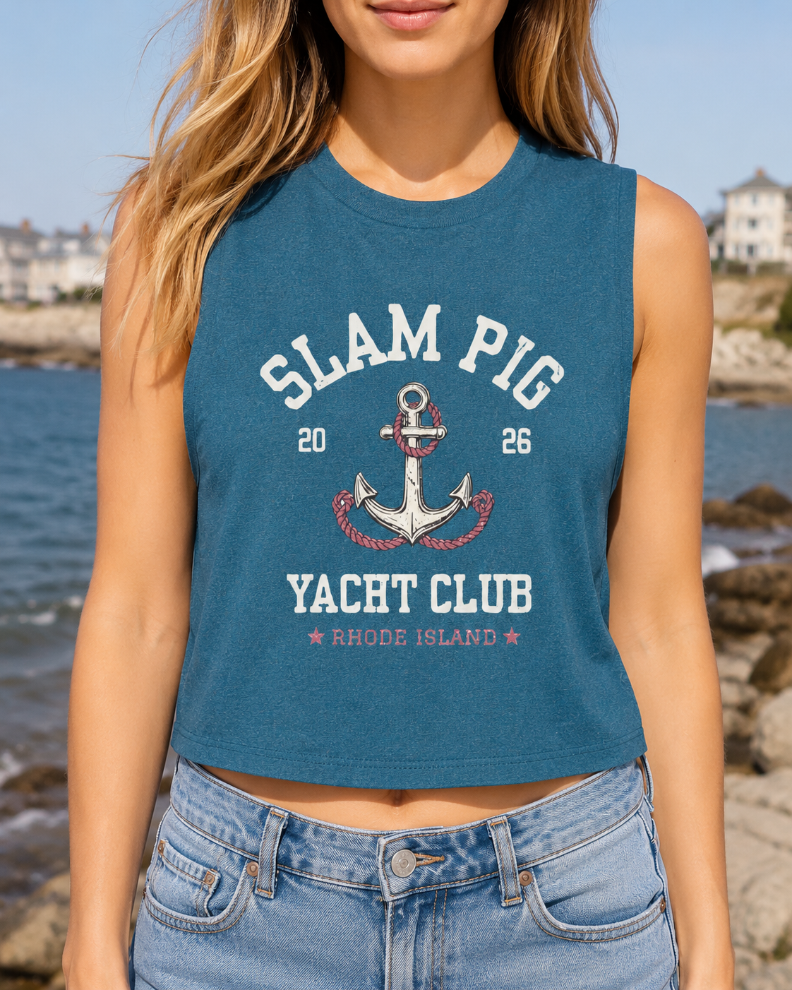 Slam Pig Yacht Club Crop Tank, Rhode Island Muscle Tank, Bravo RHORI Shirt, Coastal Summer Top
