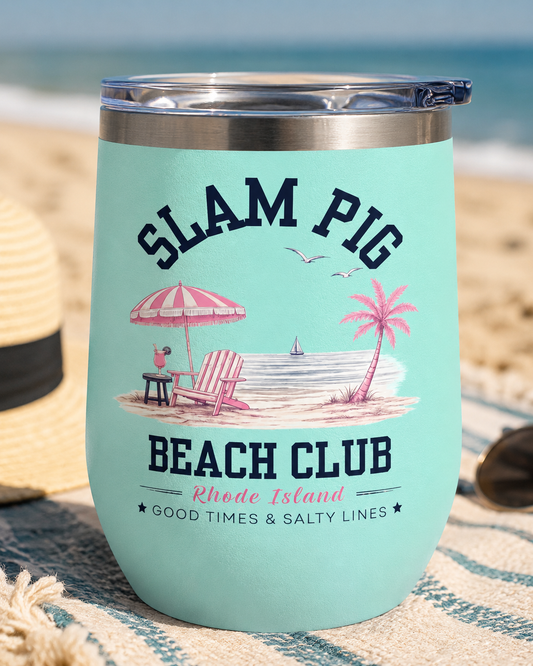 Slam Pig Beach Club Tumbler, RHORI Inspired Wine Tumbler, Rhode Island Gift, 12oz Insulated Cup, Bravo Fan Gift, Beach Cup