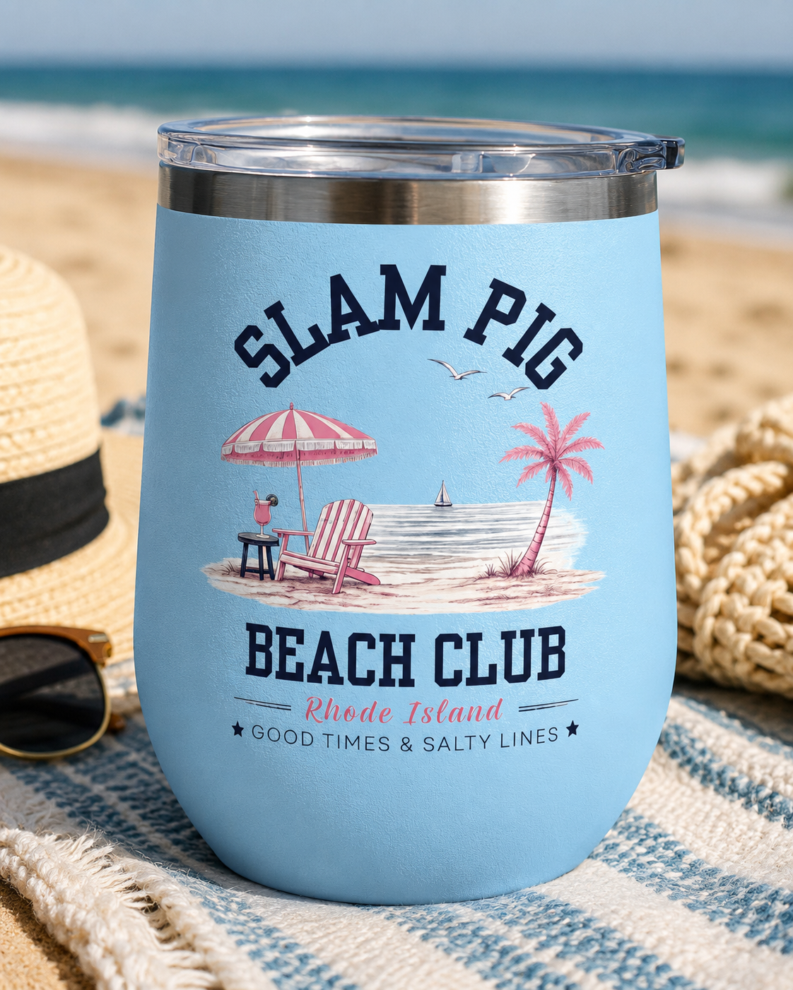 Slam Pig Beach Club Tumbler, RHORI Inspired Wine Tumbler, Rhode Island Gift, 12oz Insulated Cup, Bravo Fan Gift, Beach Cup