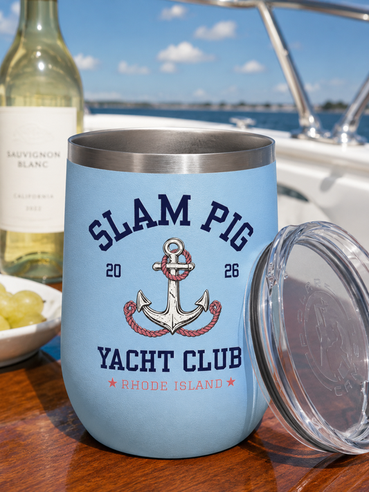 Slam Pig Yacht Club Wine Tumbler, RHORI Inspired Insulated Cup, Rhode Island Boat Gift, Funny Bravo Wine, Front/Back Design