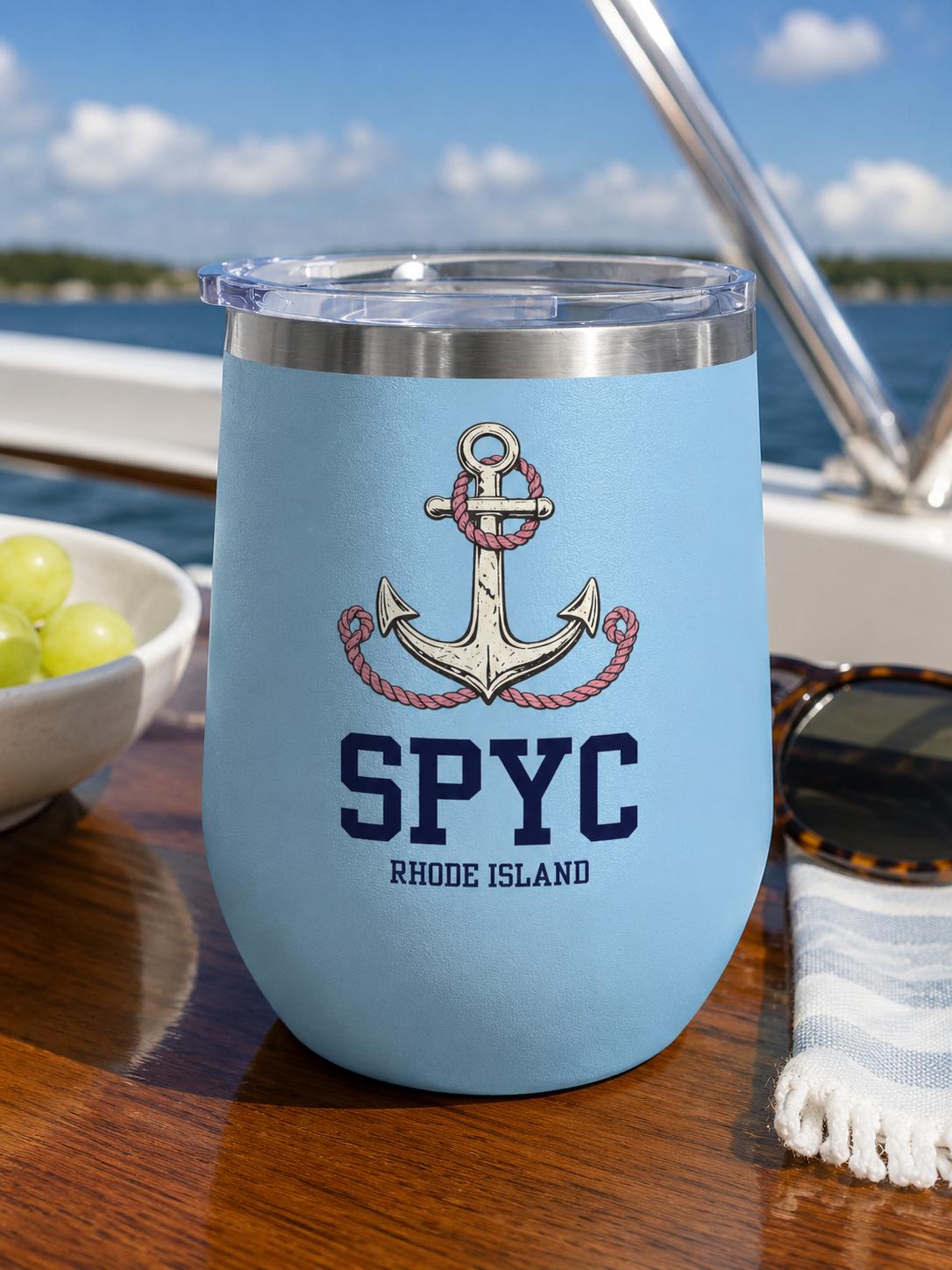 Slam Pig Yacht Club Wine Tumbler, RHORI Inspired Insulated Cup, Rhode Island Boat Gift, Funny Bravo Wine, Front/Back Design