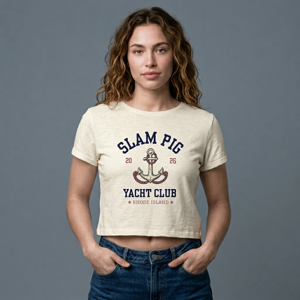 Slam Pig Yacht Club Crop Top T Shirt Rhode Island Women Graphic Tee Bravo Gift