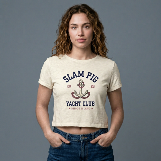 Slam Pig Yacht Club Crop Top T Shirt Rhode Island Women Graphic Tee Bravo Gift
