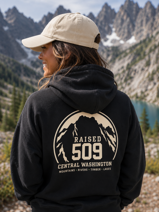 Raised 509 Central Washington Hoodie, Pacific Northwest Sweatshirt, Mountain Hoodie, WA Pride Hoodie, Unisex Outdoor Hoodie