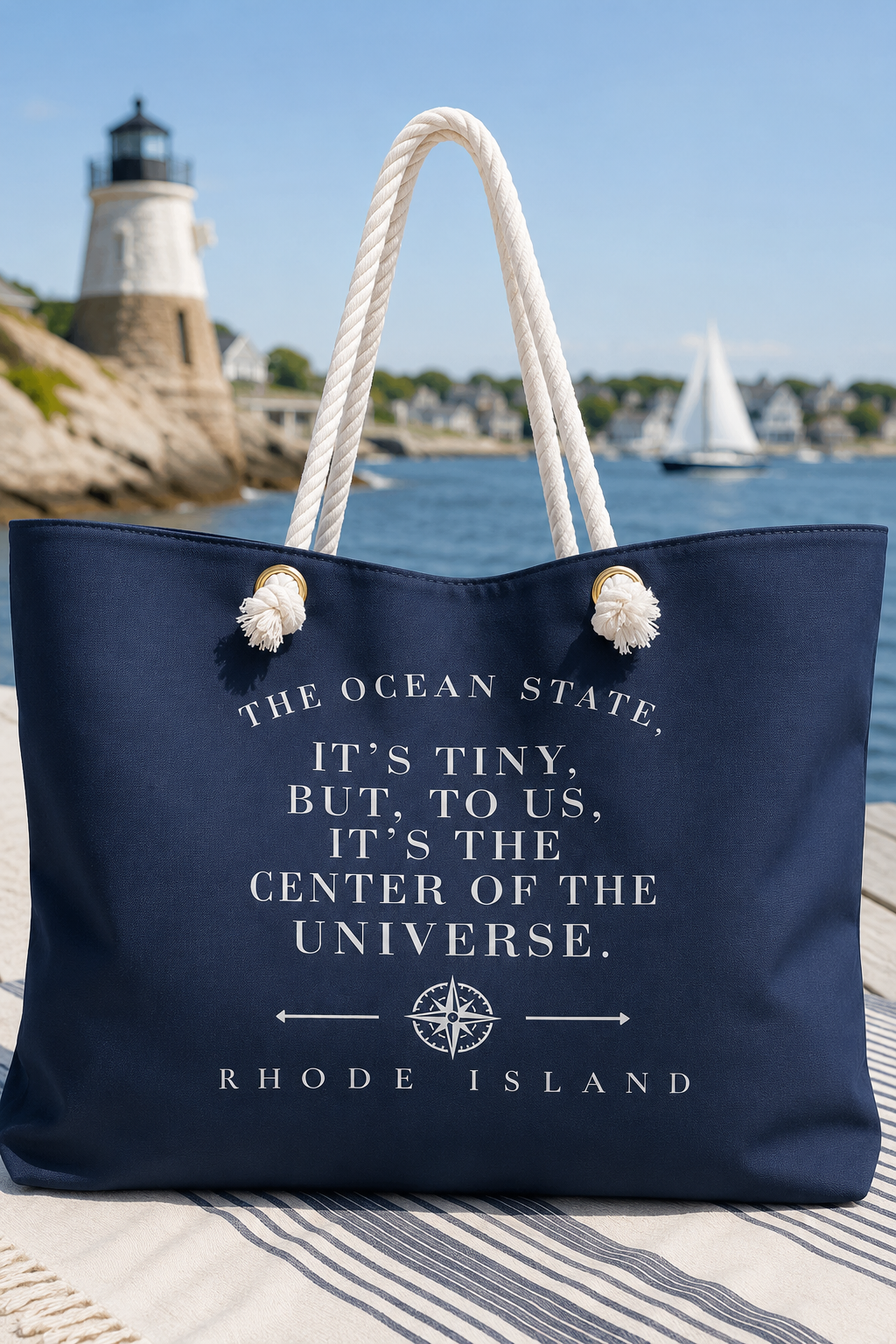 The Ocean State It's Tiny But To Us It's the Center of the Universe Tote Bag, RHORI Rhode Island Beach Bag, Coastal Weekender