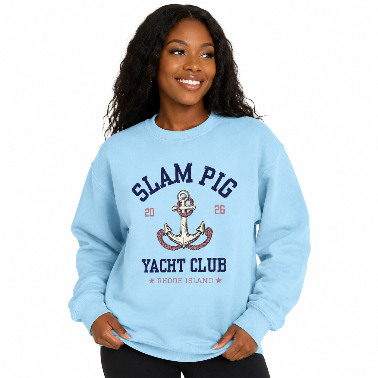 Slam Pig Yacht Club Sweatshirt, Rhode Island RHORI, Coastal Crewneck, Nautical Sweatshirt, Beach Gift