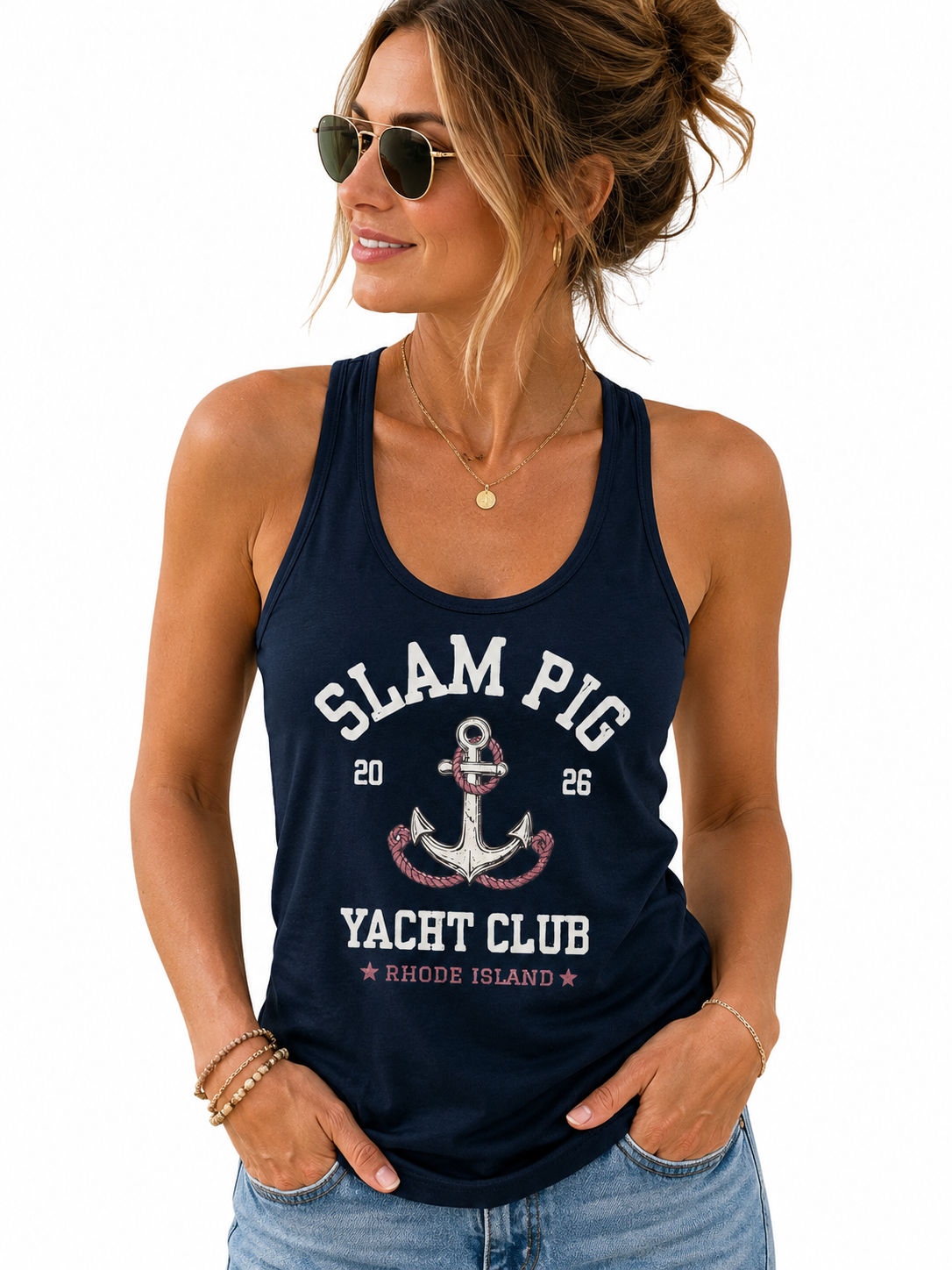 Slam Pig Yacht Club SPYC Women's Racerback Tank Rhode Island RHORI, Bravo Inspired Gift
