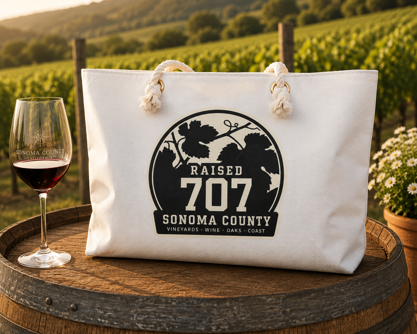 Raised in Sonoma County Tote Bag, Wine Country Gift, Vineyard Tote, California Wine Lover Gift, Local Pride