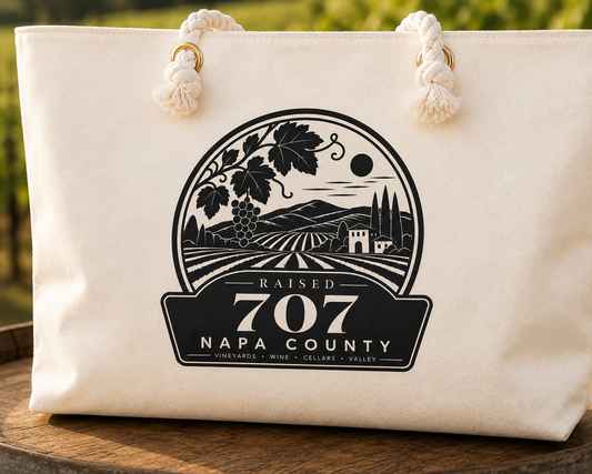 Raised in Sonoma County Tote Bag, Wine Country Gift, Vineyard Tote, California Wine Lover Gift, Local Pride