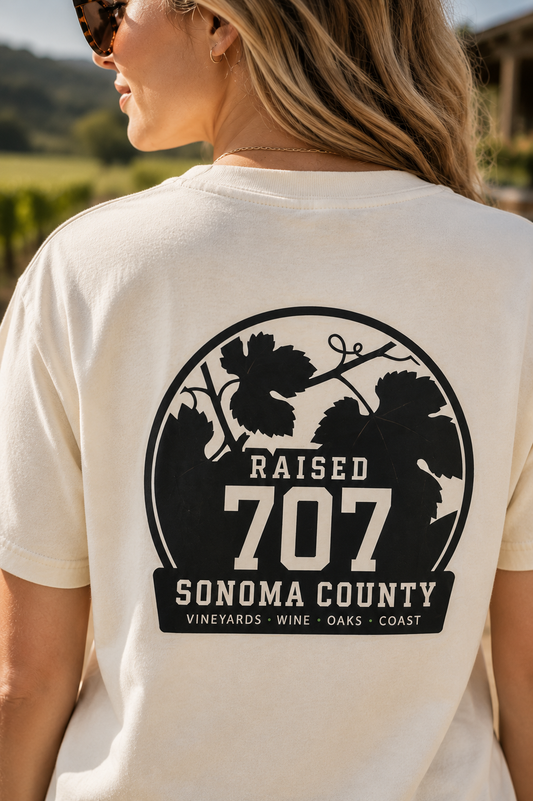 Raised in Sonoma County T-Shirt | Napa Wine Country Tee | 707 Vineyard Graphic Shirt | California Wine Lover Gift | Heldsburg Tee