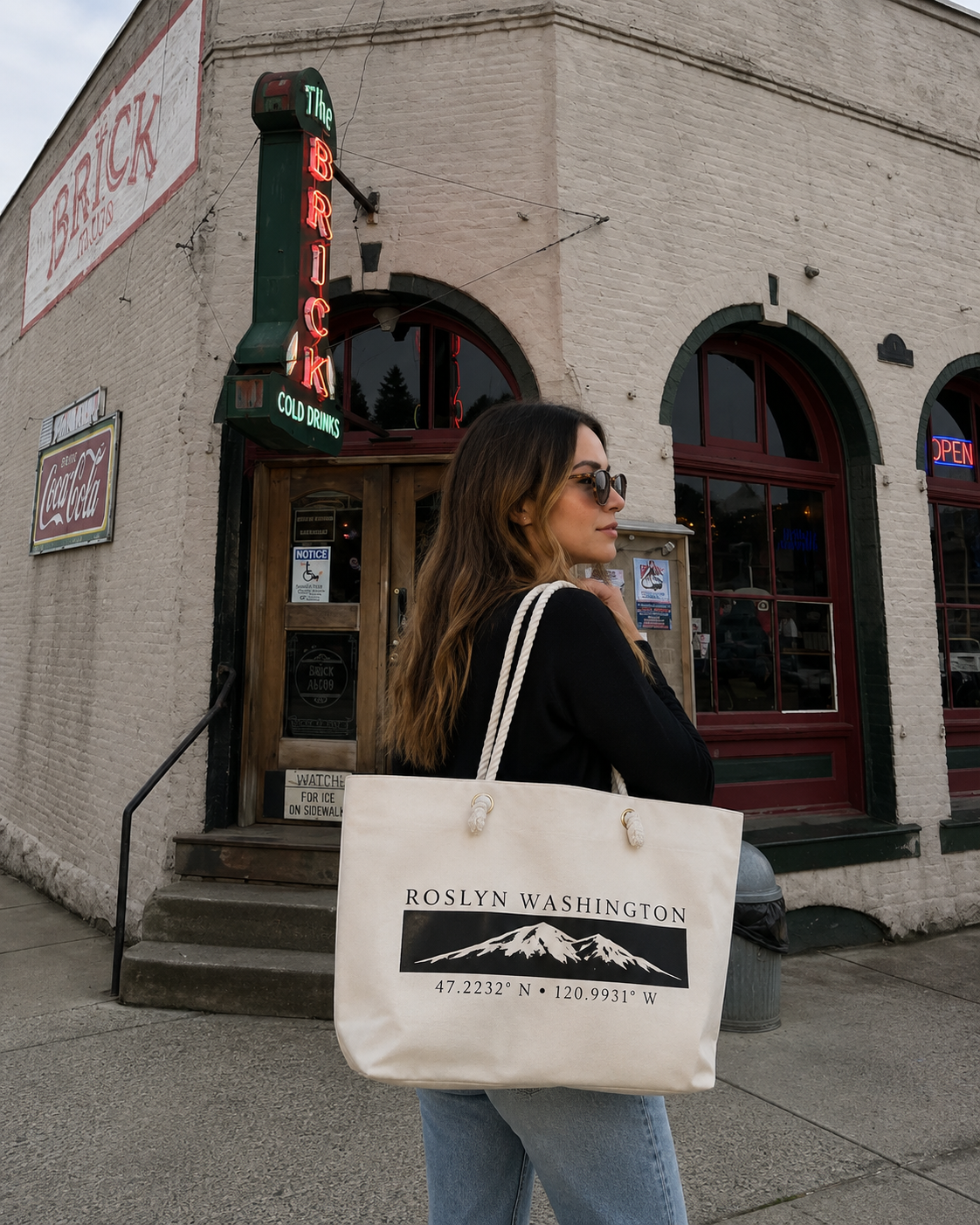 Roslyn Washington Canvas Tote, Mountain Town Market Bag, Pacific Northwest Gift