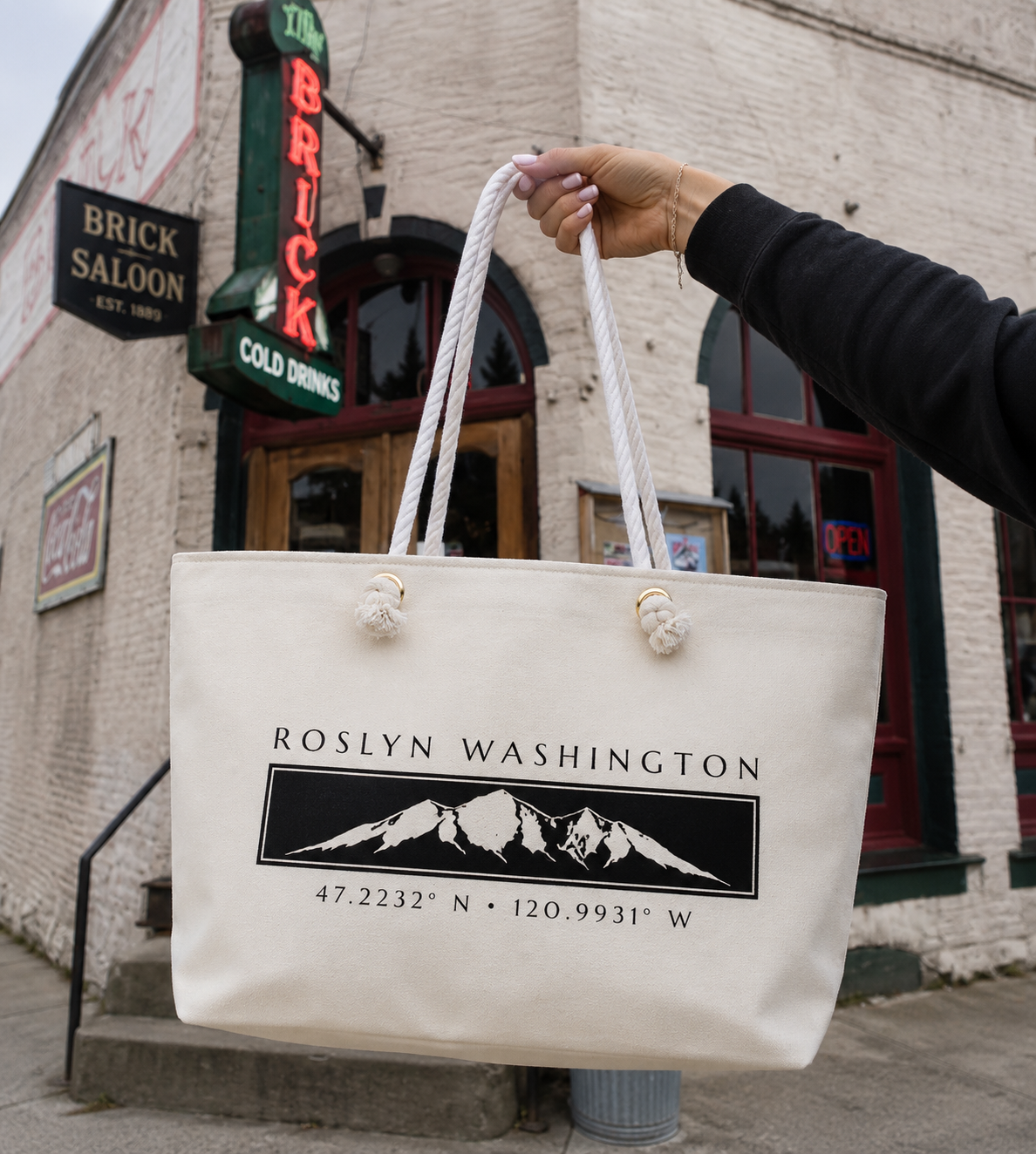 Roslyn Washington Canvas Tote, Mountain Town Market Bag, Pacific Northwest Gift