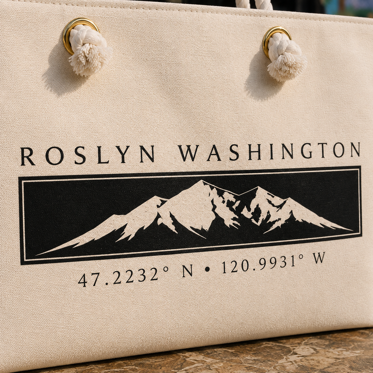 Roslyn Washington Canvas Tote, Mountain Town Market Bag, Pacific Northwest Gift