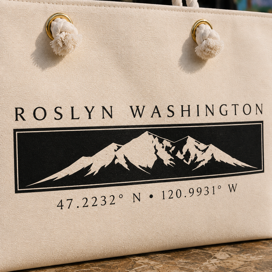 Roslyn Washington Canvas Tote, Mountain Town Market Bag, Pacific Northwest Gift