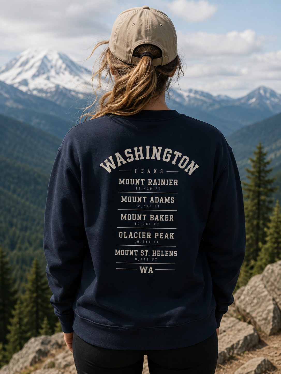 Washington Peaks Sweatshirt | Cascade Range Crewneck | Front and Back Design