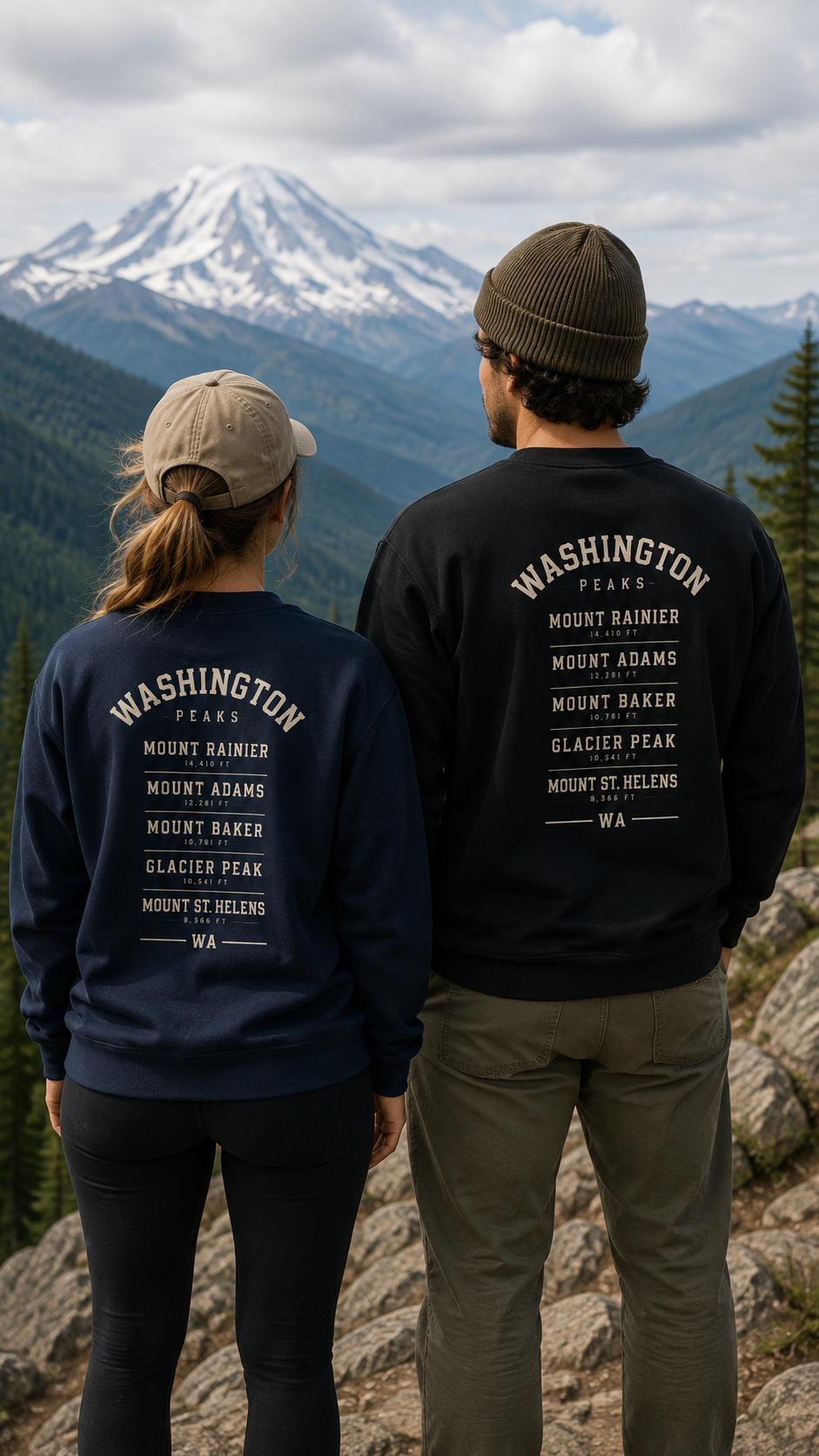 Washington Peaks Sweatshirt | Cascade Range Crewneck | Front and Back Design