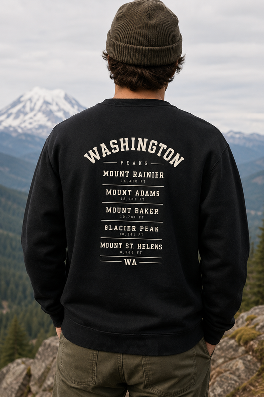 Washington Peaks Sweatshirt | Cascade Range Crewneck | Front and Back Design