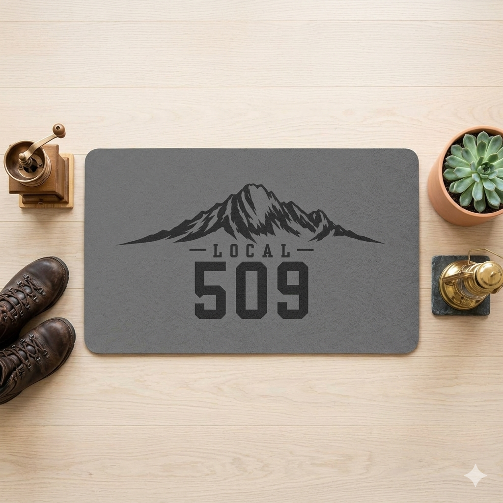 Local 509 Doormat | Mountain Design, 509 Area Code | Central Washington | 18X30