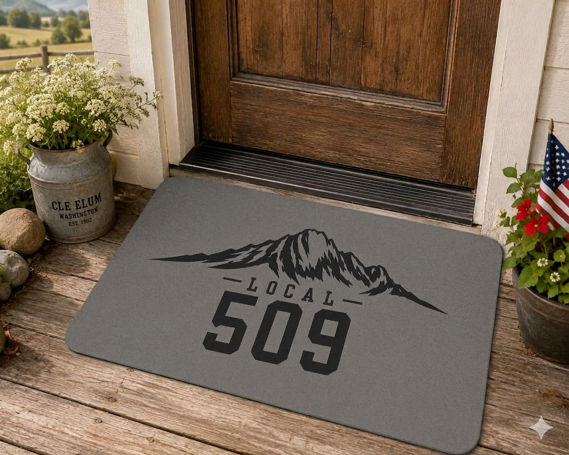 Local 509 Doormat | Mountain Design, 509 Area Code | Central Washington | 18X30