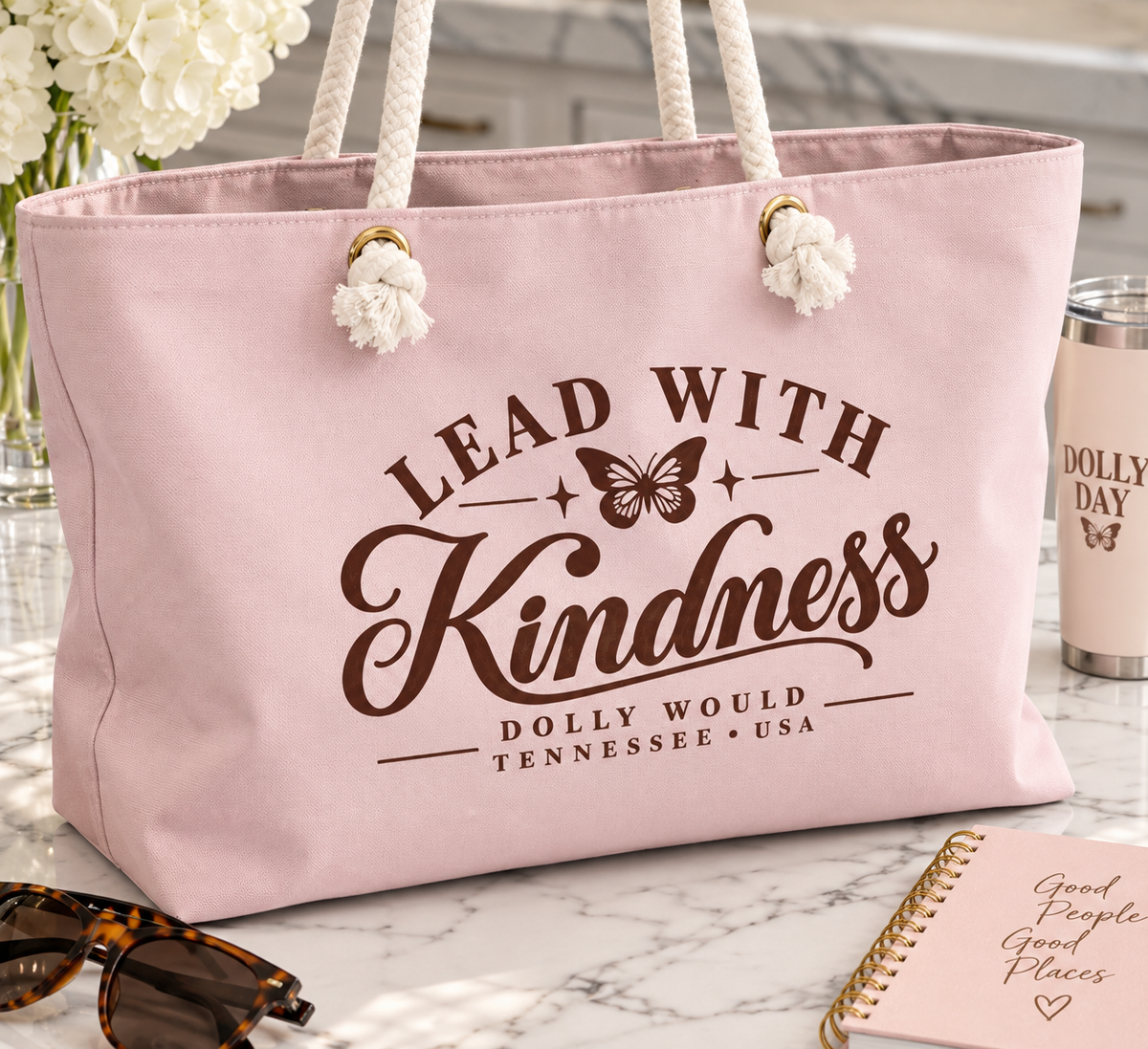 Lead With Kindness Dolly Would Weekender Tote Bag – Pink