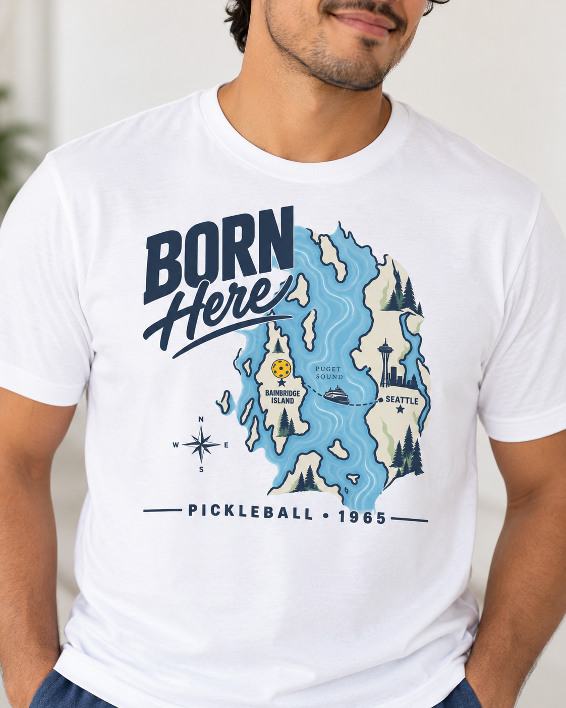 Born Here Bainbridge Island Pickleball 1965 Unisex Tee