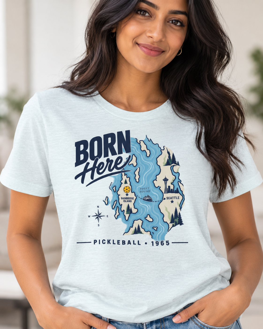 Born Here Bainbridge Island Pickleball 1965 Unisex Tee