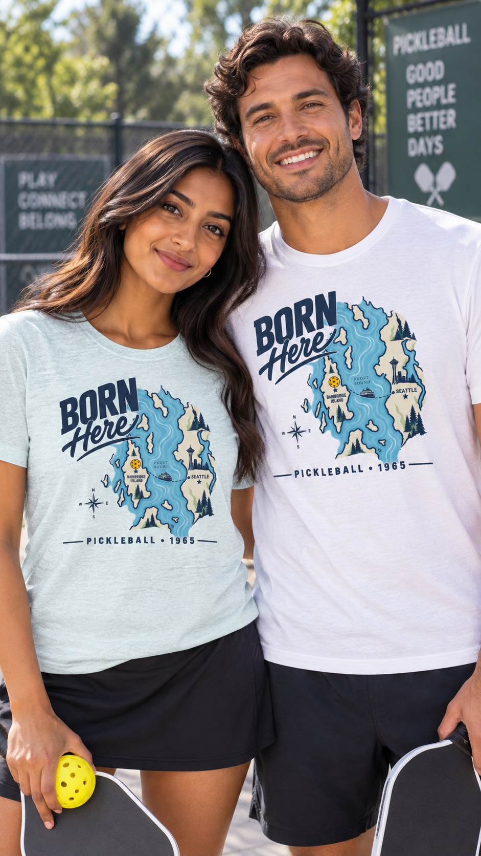 Born Here Bainbridge Island Pickleball 1965 Unisex Tee