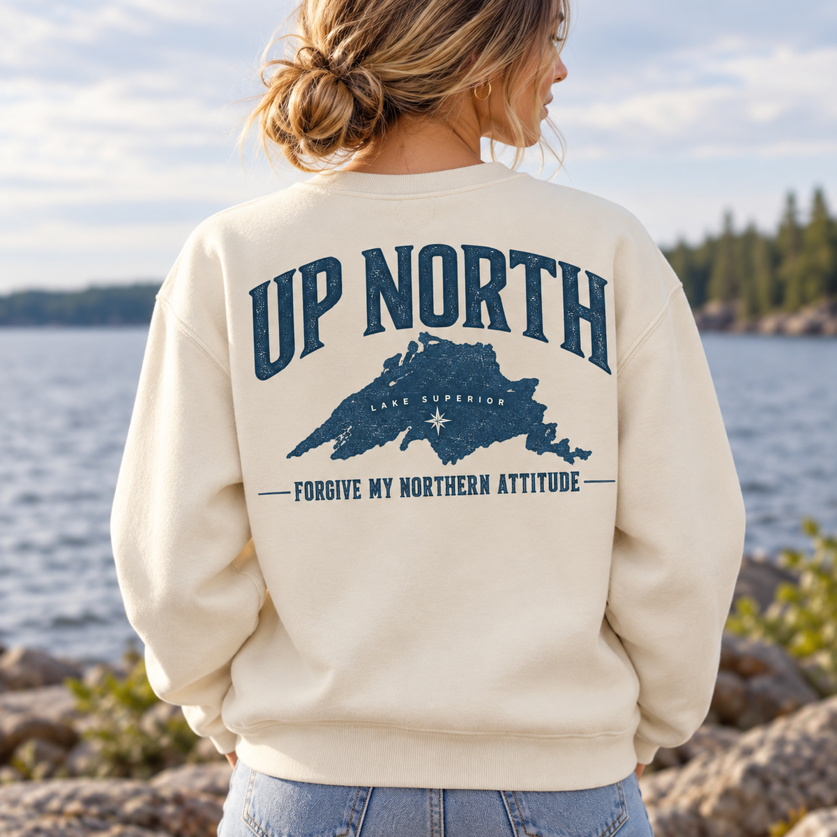 Up North Lake Superior “Forgive My Northern Attitude” Crewneck Sweatshirt