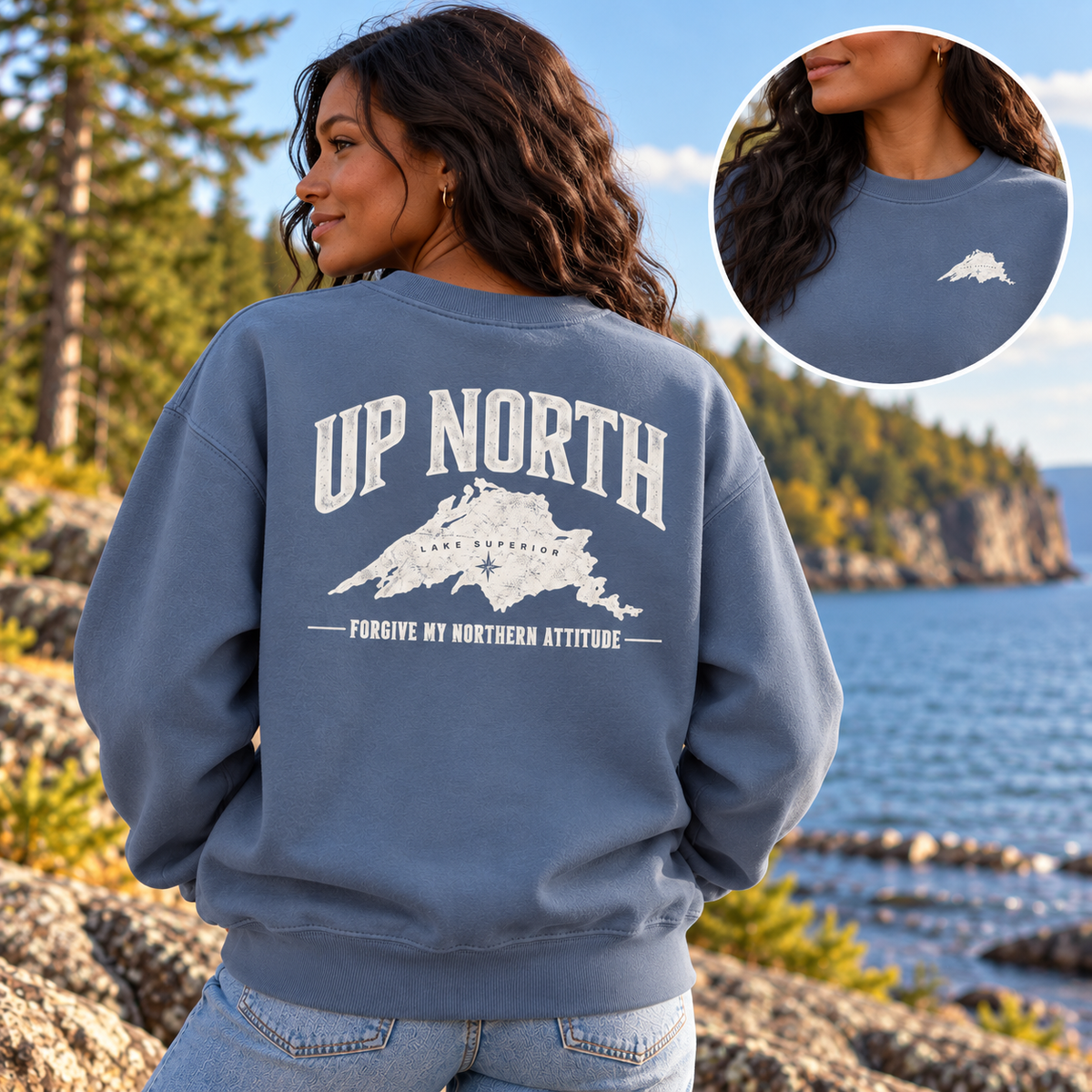 Up North Lake Superior “Forgive My Northern Attitude” Crewneck Sweatshirt