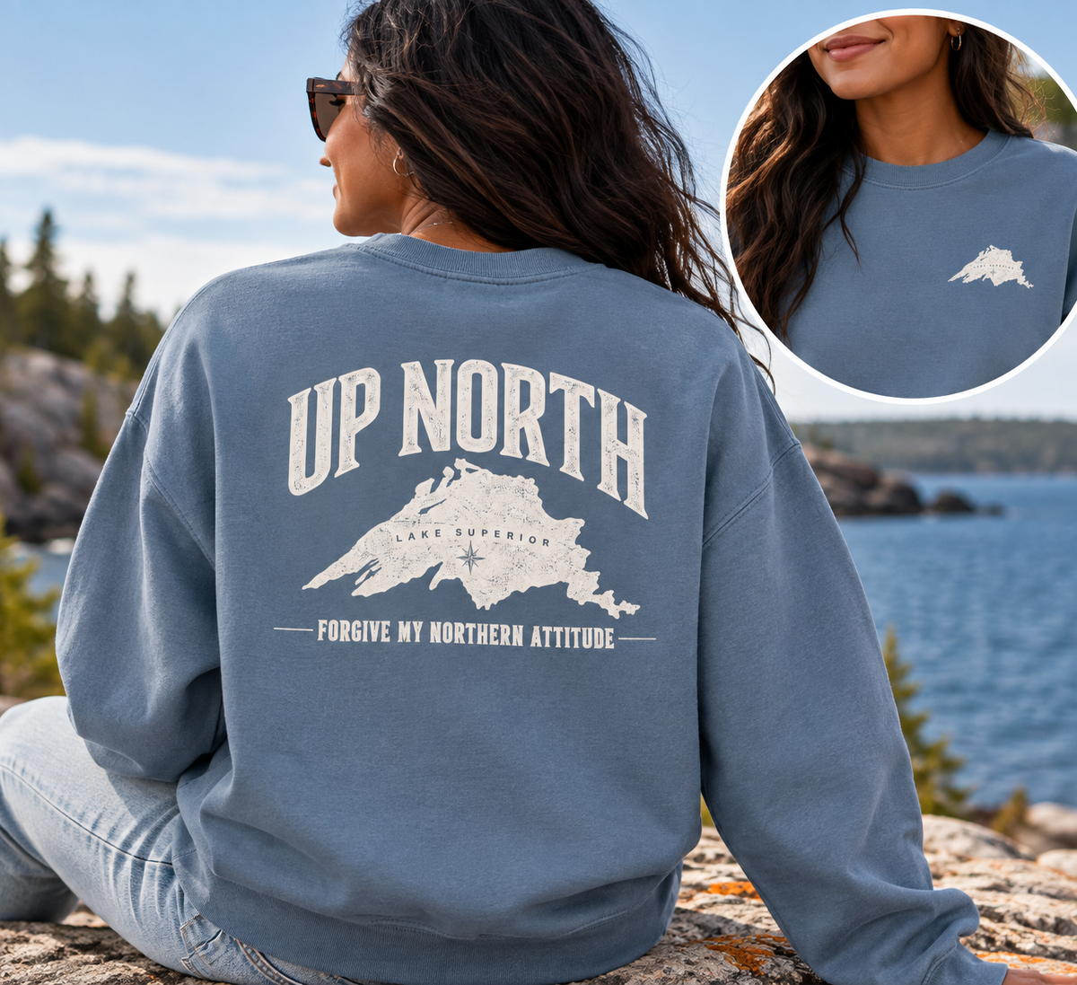 Up North Lake Superior “Forgive My Northern Attitude” Crewneck Sweatshirt