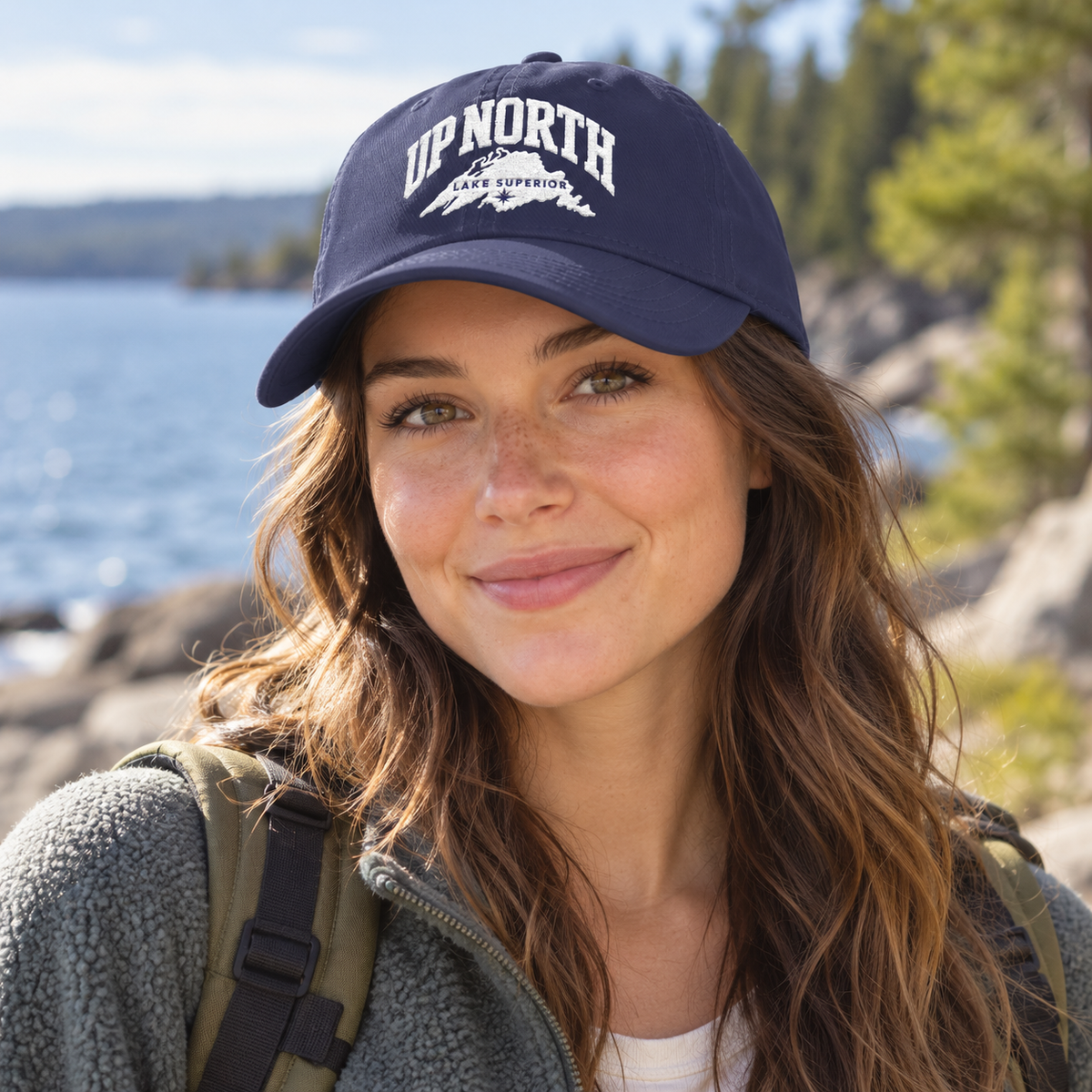 Up North Lake Superior Embroidered Low-Profile Trucker Hat