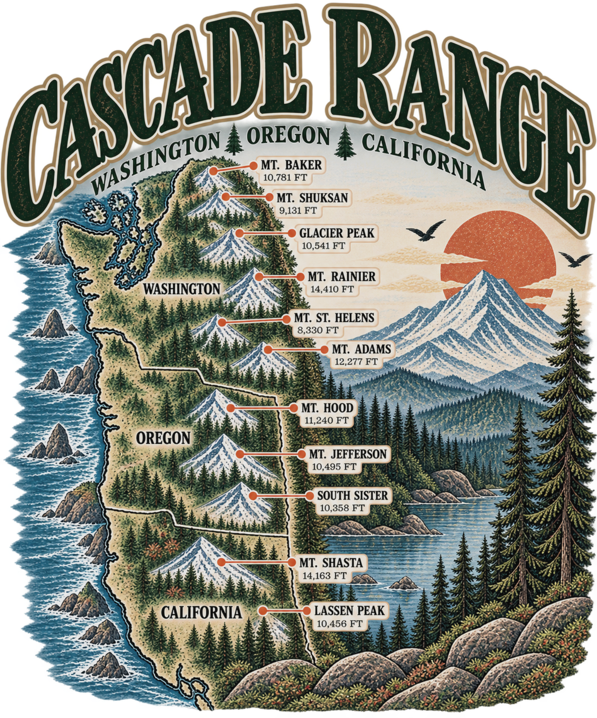 Cascade Range Vintage Graphic Tee | Washington, Oregon & California
