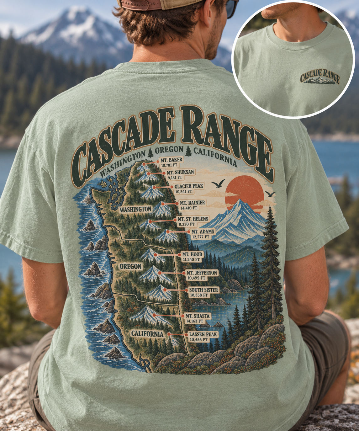 Cascade Range Vintage Graphic Tee | Washington, Oregon & California