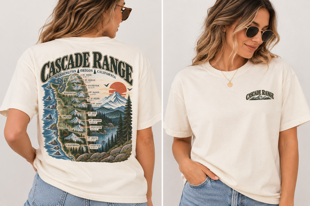 Cascade Range Vintage Graphic Tee | Washington, Oregon & California