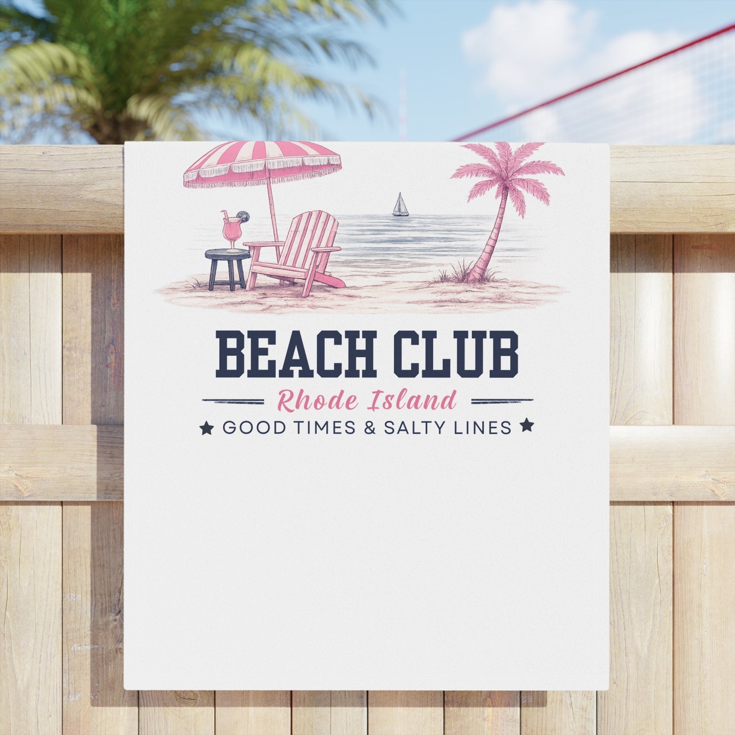 Slam Pig Beach Towel, Rhode Island Beach Club Towel, Coastal Pool Towel, Pink Navy Beach Towel, Summer Vacation Gift, RHORI