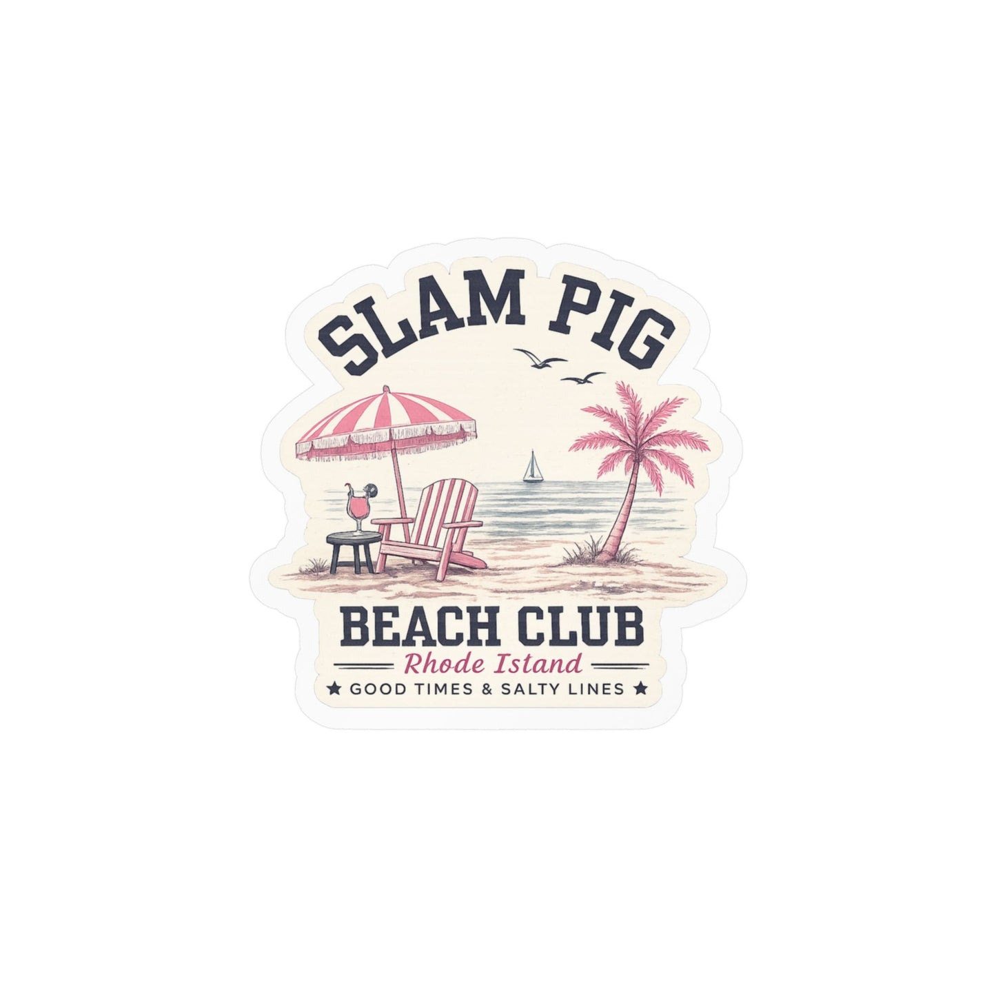 Slam Pig Beach Club Sticker, Rhode Island Beach Sticker, Coastal Preppy Decal, Pink Navy Summer Sticker, Yacht Club Vibes, RHORI