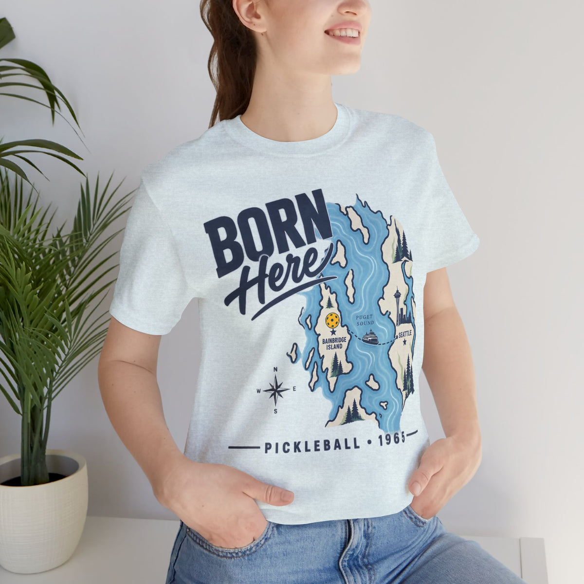 Born Here Bainbridge Island Pickleball 1965 Unisex Tee