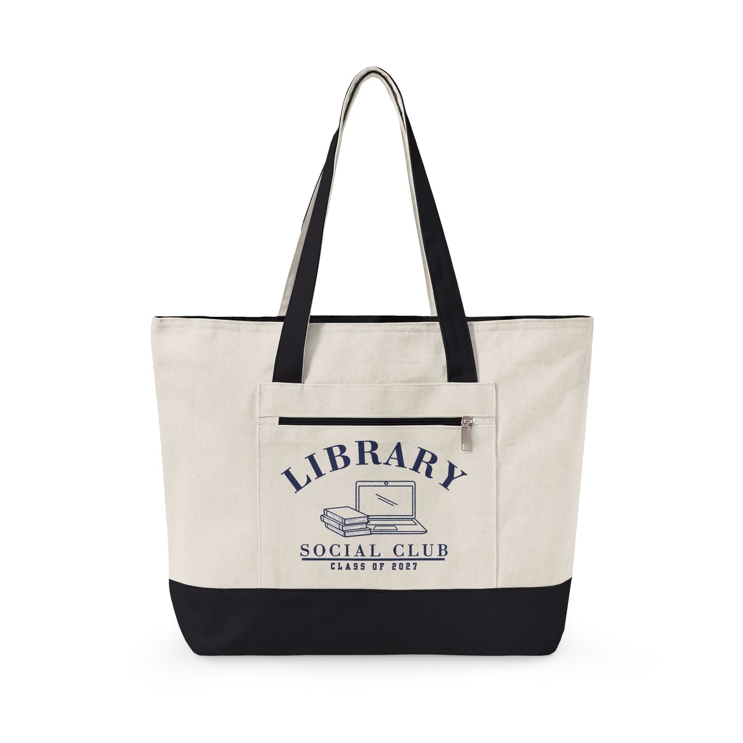 Class of 2027, Library Social Club Canvas Tote Bag, Zippered Book Lover Gift for Readers | Back to School | Personalize it!