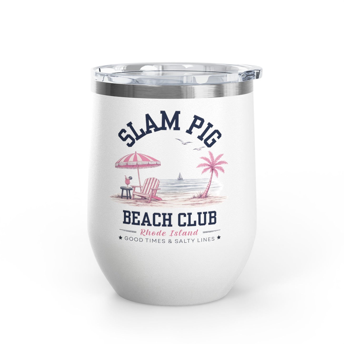 Slam Pig Beach Club Tumbler, RHORI Inspired Wine Tumbler, Rhode Island Gift, 12oz Insulated Cup, Bravo Fan Gift, Beach Cup