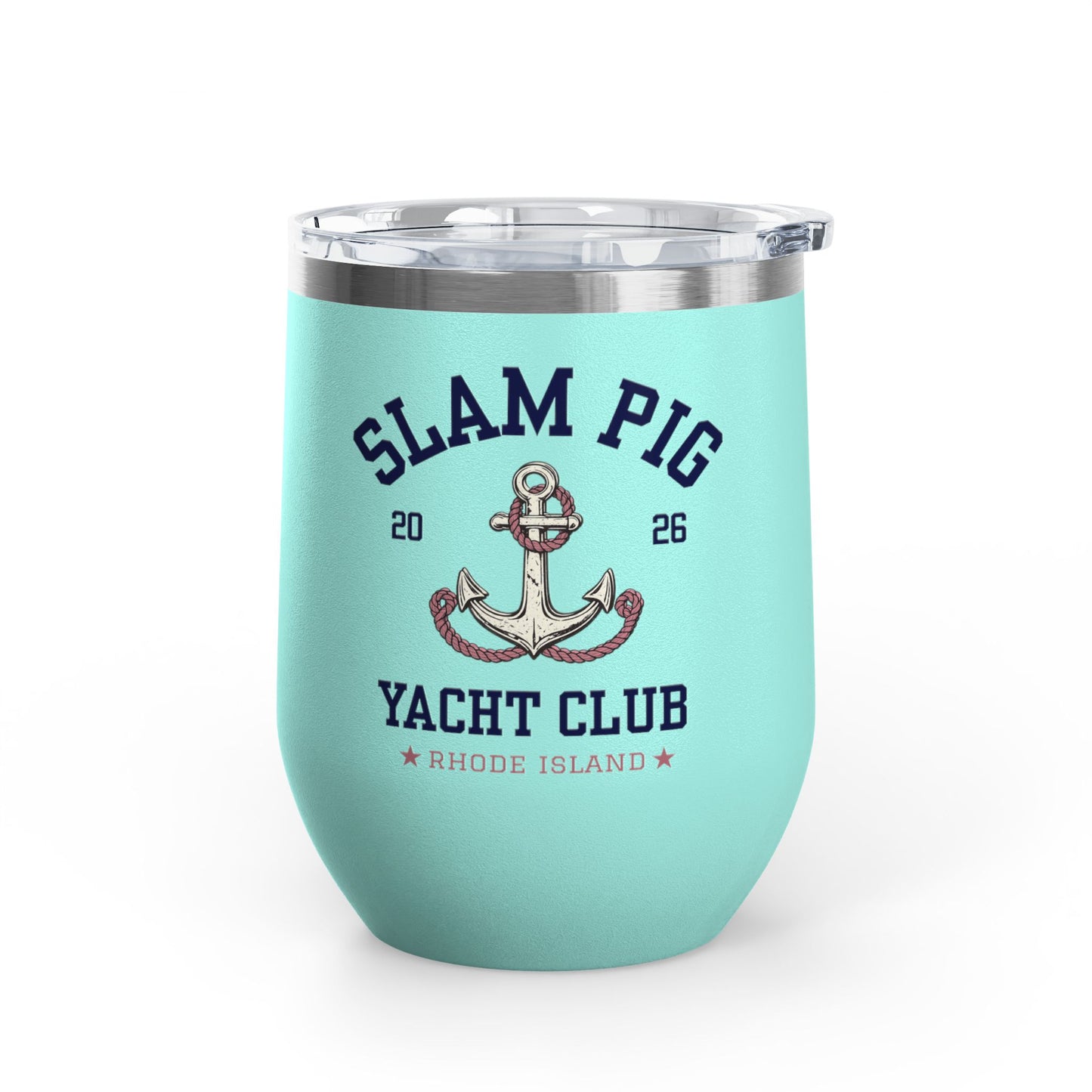 Slam Pig Yacht Club Wine Tumbler, RHORI Inspired Insulated Cup, Rhode Island Boat Gift, Funny Bravo Wine, Front/Back Design